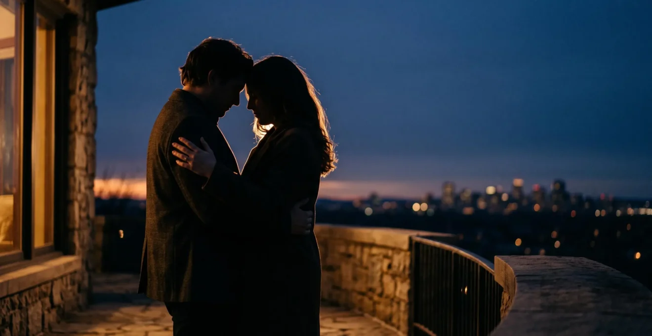 Couple enlacé au coucher du soleil illustrant le lien émotionnel et hormonal entre deux partenaires