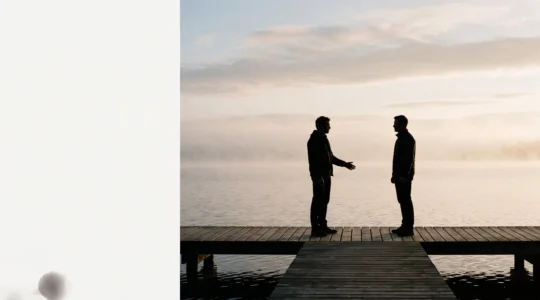 Silhouette d'un couple face a l'aube, symbolisant la traversee d'une crise conjugale vers un nouveau depart