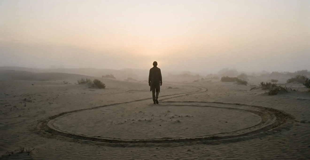 Silhouette d'une personne marchant sur un chemin circulaire qui se referme sur lui-meme, symbolisant la repetition d'un schema relationnel toxique
