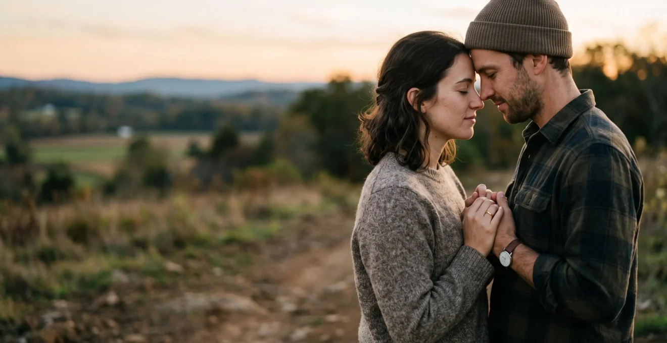 Un couple partageant un moment de complicite silencieuse, symbole du passage de la passion intense a un lien durable