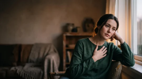 Portrait intime d'une personne en pleine introspection, cherchant les mots justes pour exprimer une émotion complexe